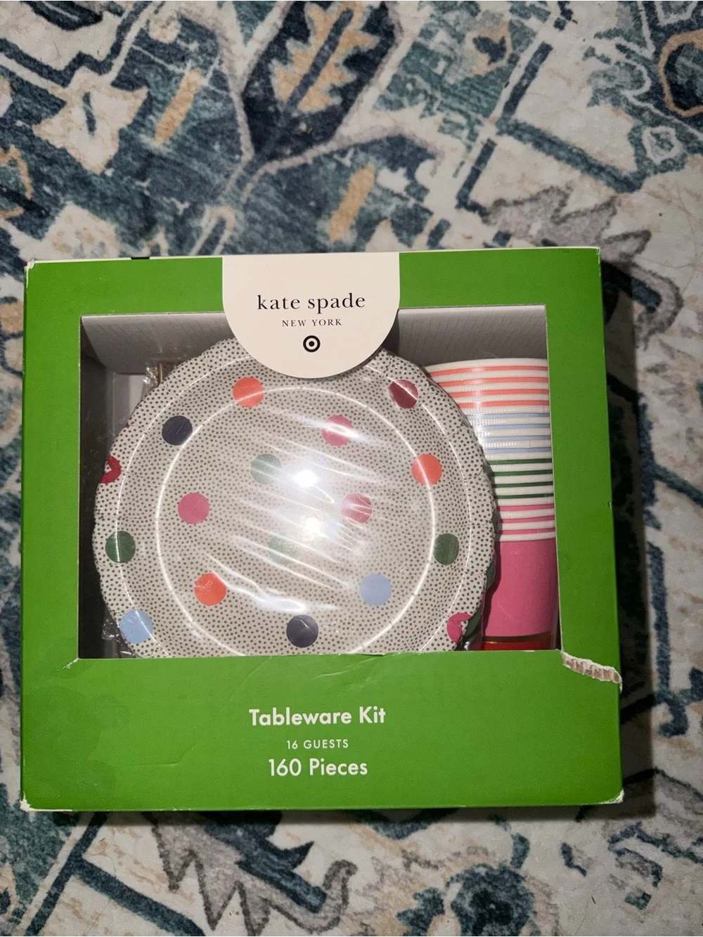 kate spade Green Floral and Multicolor Stripe Party Plates and Cups